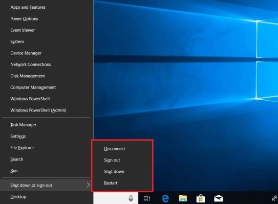 Nhấn tổ hợp phím Windows + X rồi chọn Shut down
